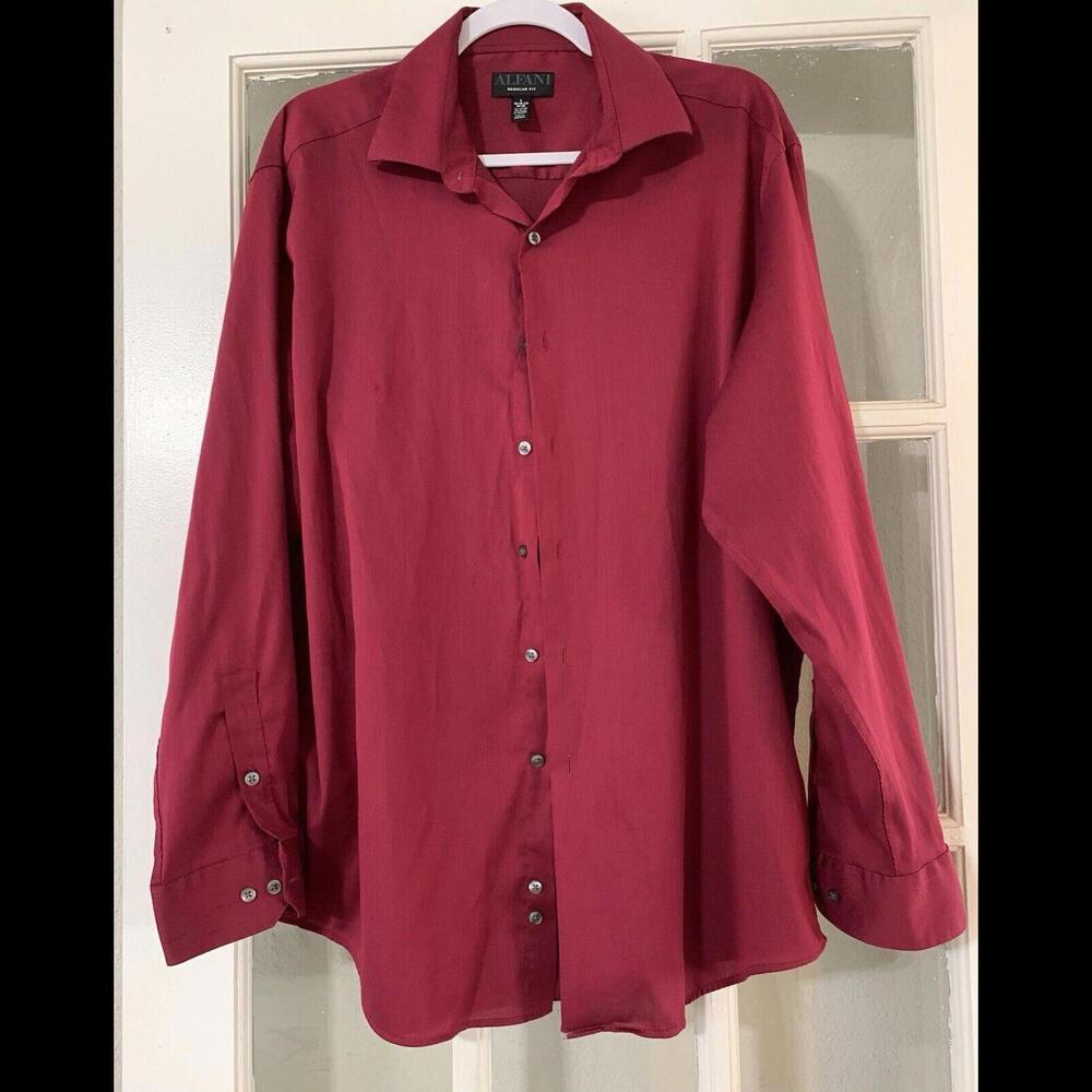 Men's Burgundy Alfani Long Sleeve Dress Shirt Size L 16-16.5 34-35 Regular